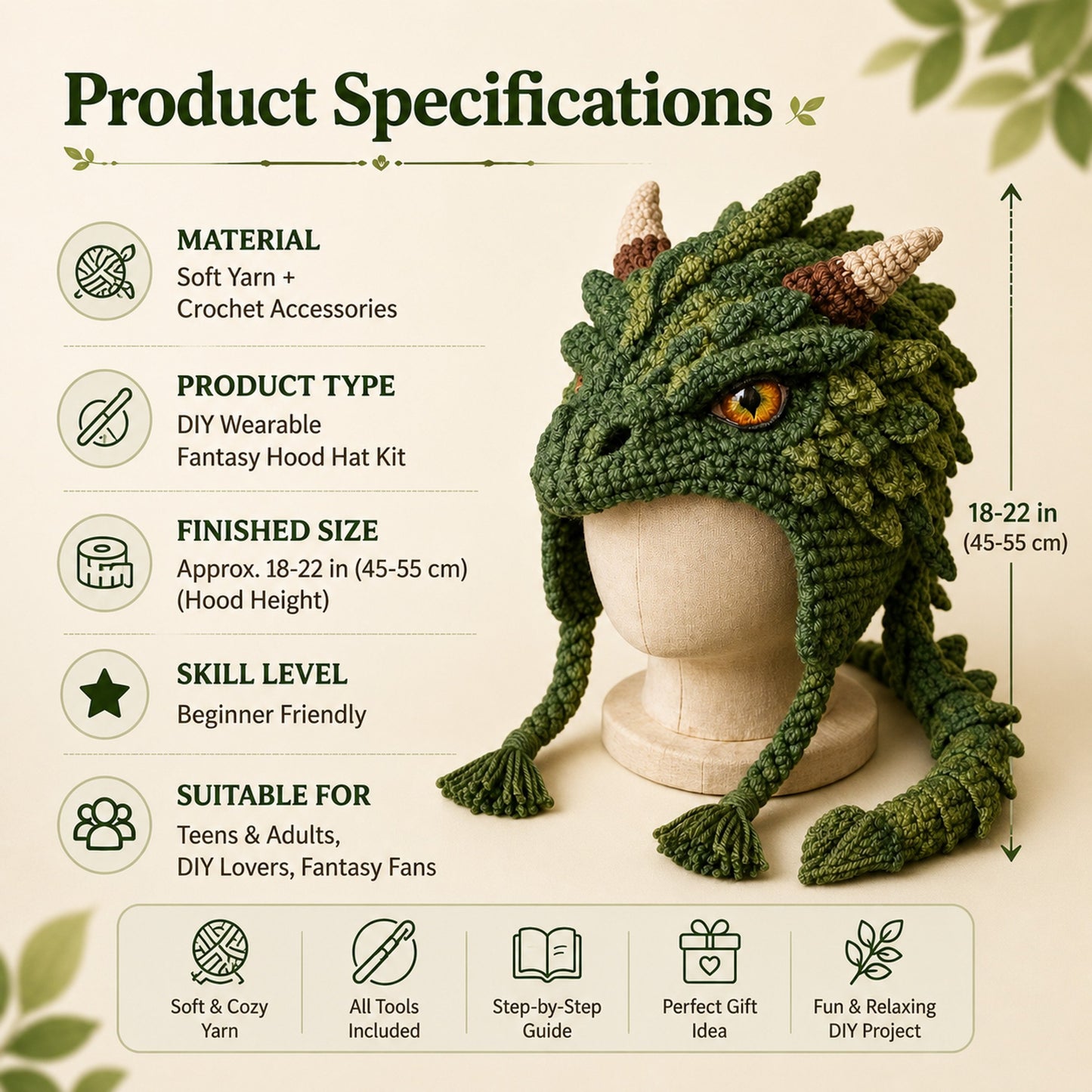 Fantasy Hood Hat DIY Crochet Kit – Create Your Own Magical Wearable Character Hat🎁Beginner Friendly