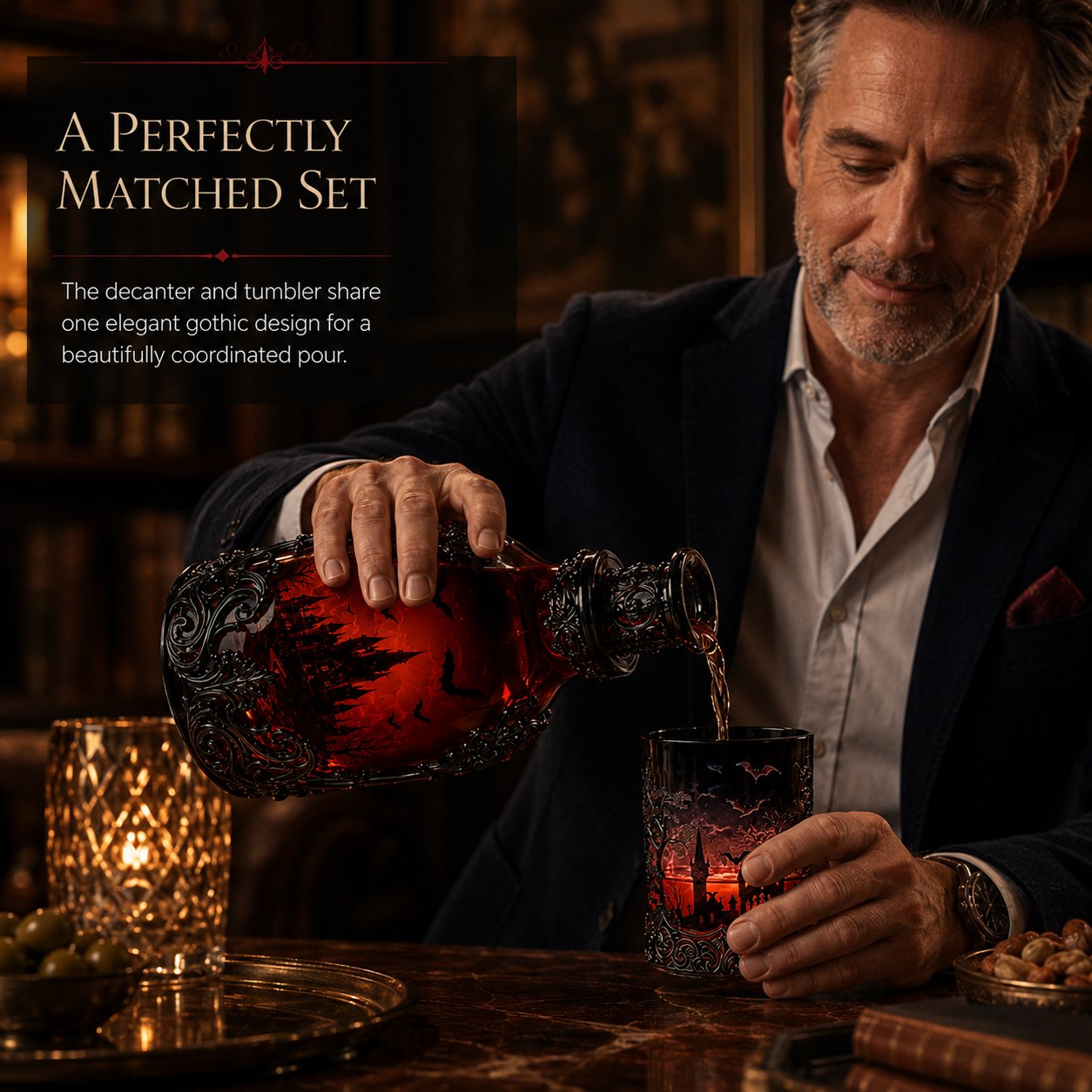 🦇🍺Gothic Vampire Castle Whisky Decanter & Tumbler(📦Buy 2 Free Shipping)