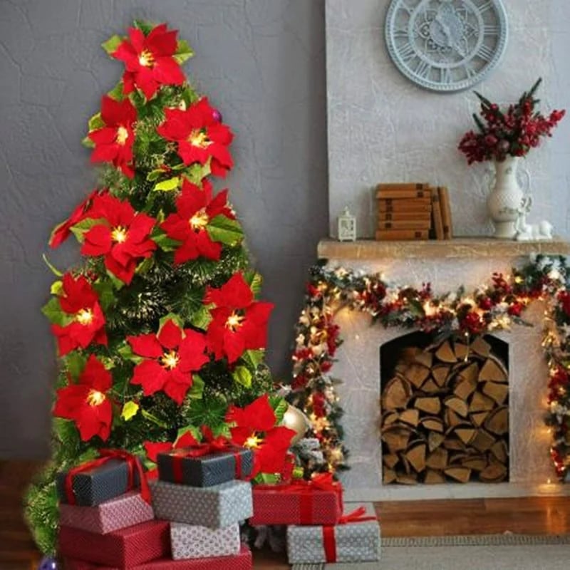 🎉🎁 49% OFF Christmas Gift Decor – Poinsettia LED Garland String Lights