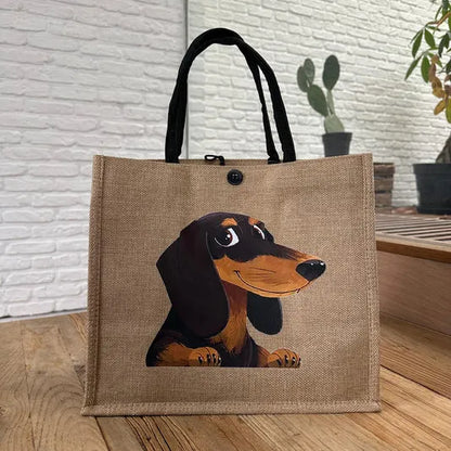 🐶 Peeking Dog Jute Tote Bag | Cute Reusable Shopping Bag for Dog Lovers & Dog Moms 🐾