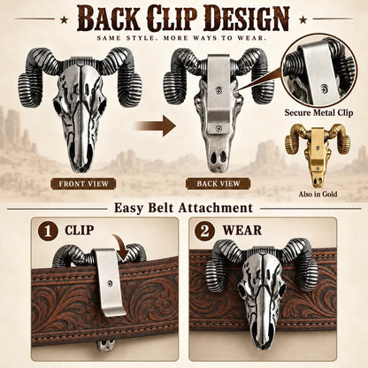 🤠🐐 Frontier Skull Statement Pendant – 5 Western Styles with Necklace & Clip Wear