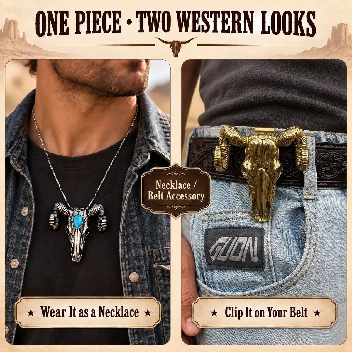 🤠🐐 Frontier Skull Statement Pendant – 5 Western Styles with Necklace & Clip Wear