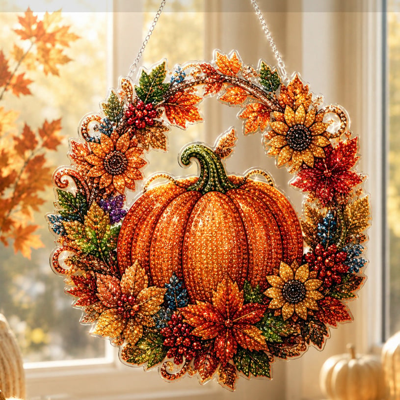💎🏡 Sparkling Fall Pumpkin Diamond Art Wreath Kit