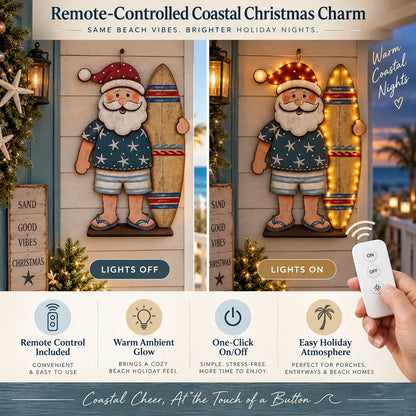 ⏳ Last Day 49% OFF – 🎅🌊 Surfing Santa Christmas Wall Light – Vintage Coastal Holiday Décor with Warm LED Glow & Remote