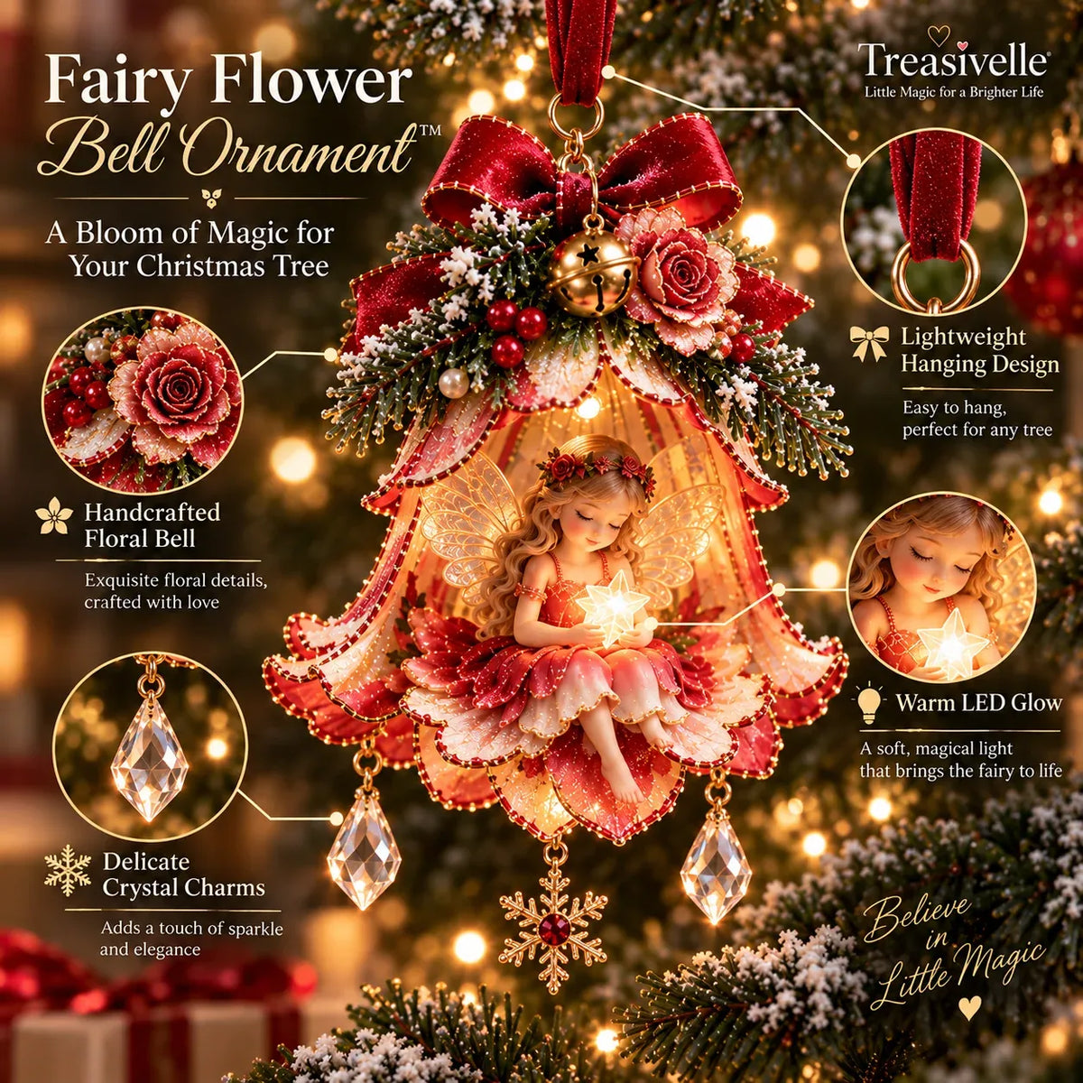 🧚✨ Glowing Fairy Blossom Bell Ornaments – 7 Magical Floral Christmas Designs