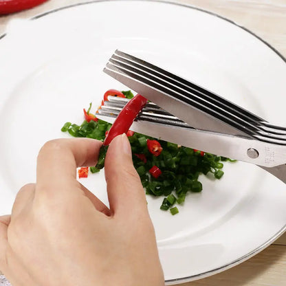 ✂️ 5-Blade Kitchen Herb Scissors – Fast & Even Herb Cutting Tool