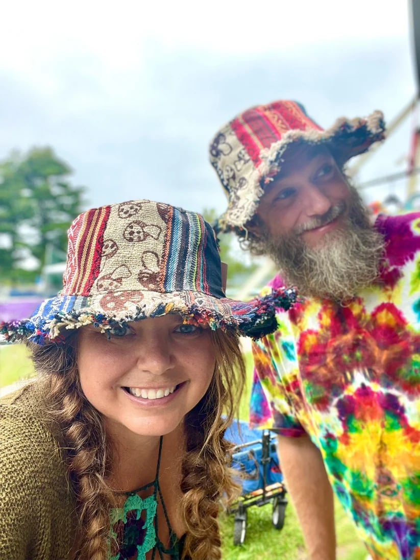 Hippie Haberdashery-🍄Patchwork Multicolored Mushroom Hemp Hat with Hidden Pocket Fedorahats🎩