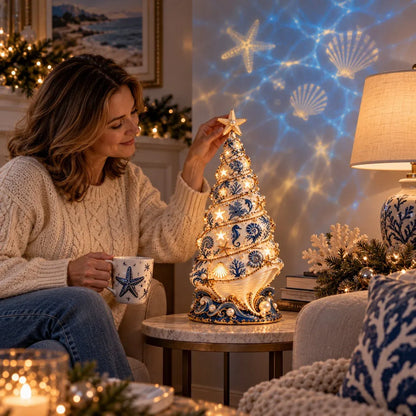 ⏳ Last Day 69% OFF – 🌊🎄 Coastal Christmas Magic – Seashell Tree Lamp with Warm Glow & Dreamy Ocean Projection