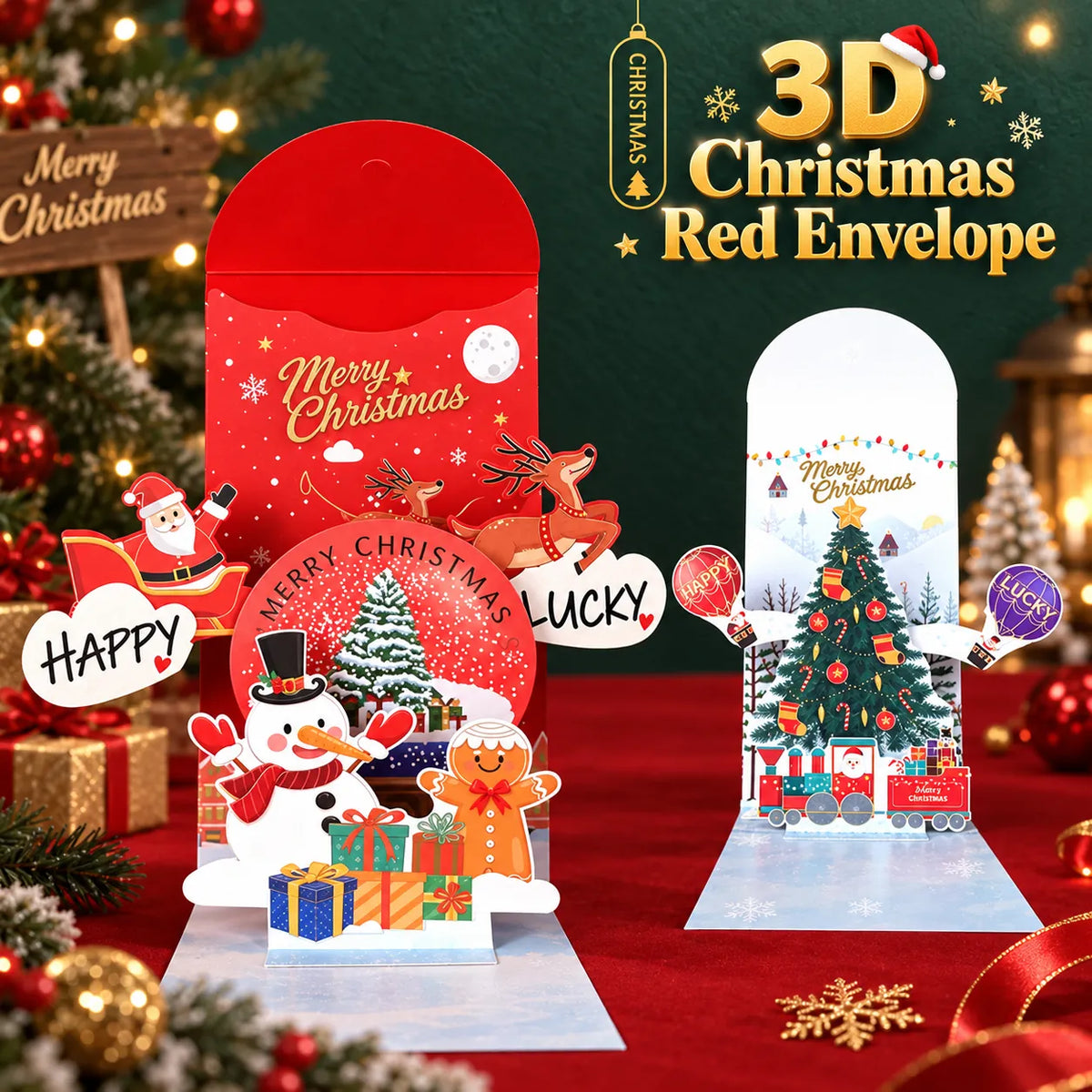 Handmade 3D Christmas Money Card – Pop-Up Holiday Card with Cash Envelope & Message Space 💌✍💵