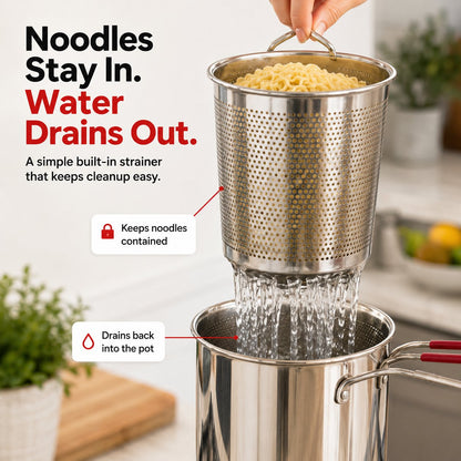 🍜 Mess-Free Noodle Strainer Pot — Cook, Drain & Pour In One Step