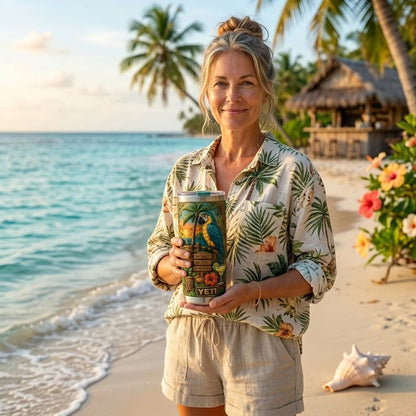 🦜 Personalized Tiki Life Tropical Parrot Beach Handle Tumbler