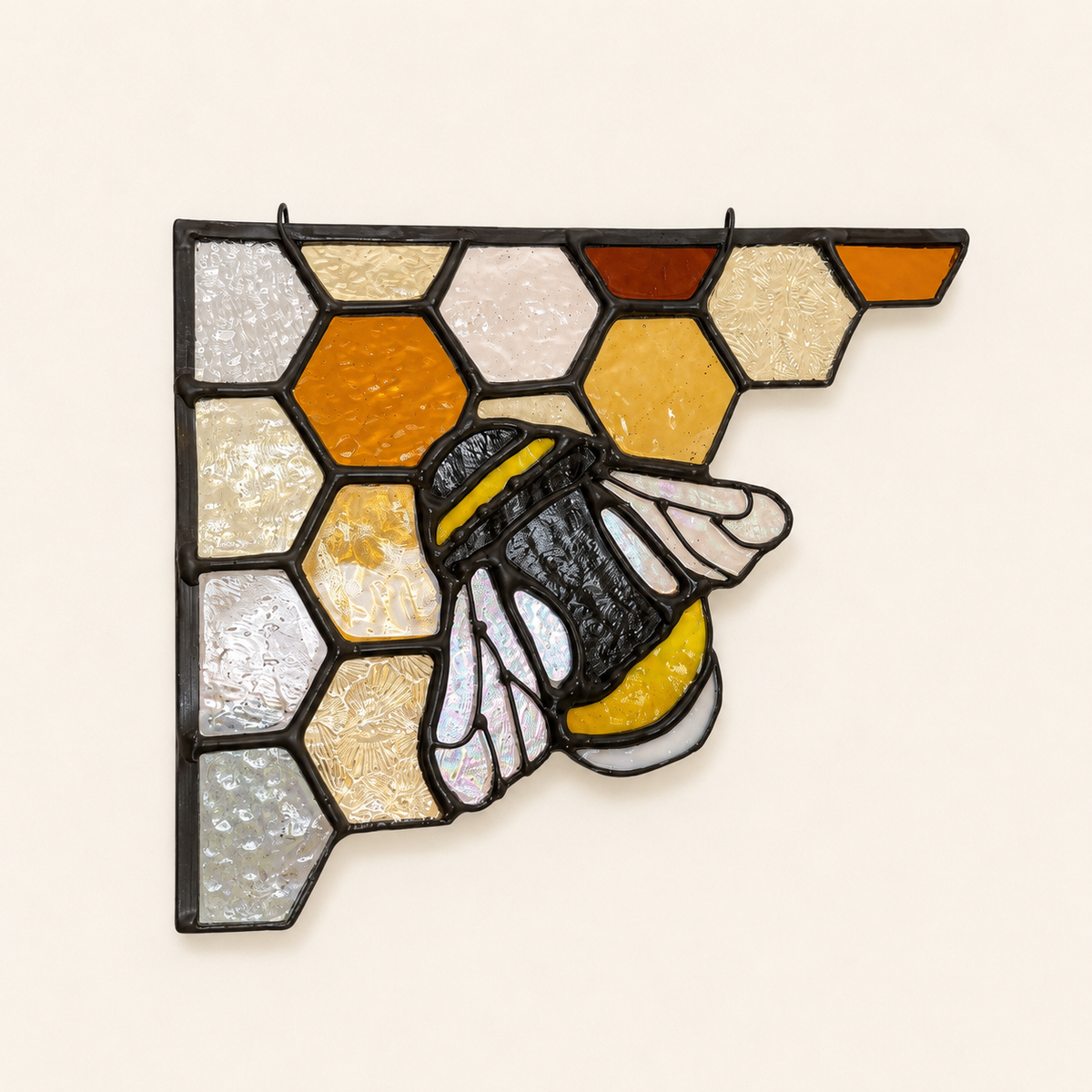 Honeybee Glow stained glass doorway corner design