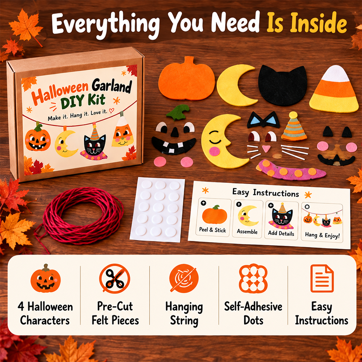 Everything included with the Halloween Garland DIY Kit