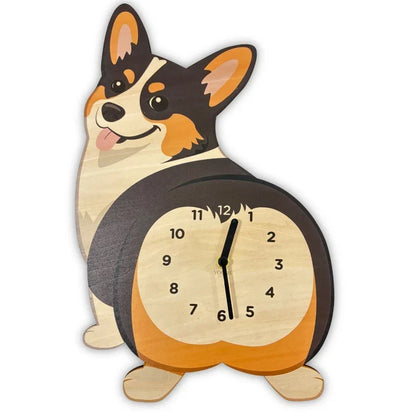 Playful Swinging Dog Wooden Wall Clock