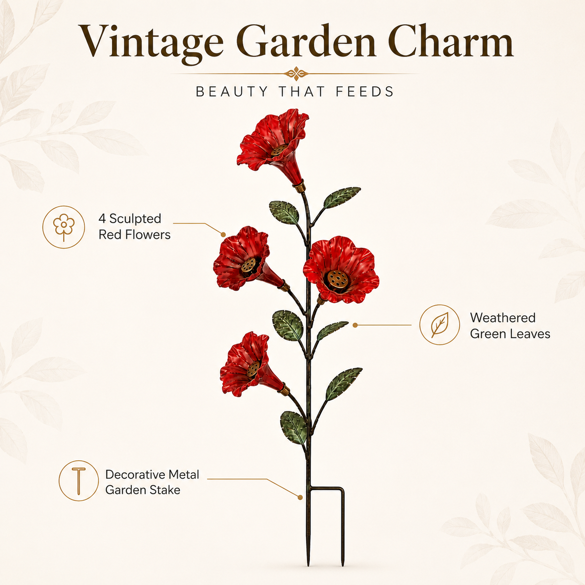 Bring Hummingbirds Closer – 4-Flower Metal Nectar Feeder Garden Stake
