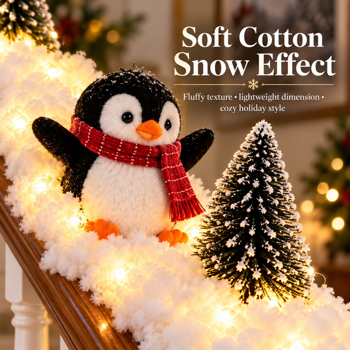 Soft fluffy snow Christmas railing decoration