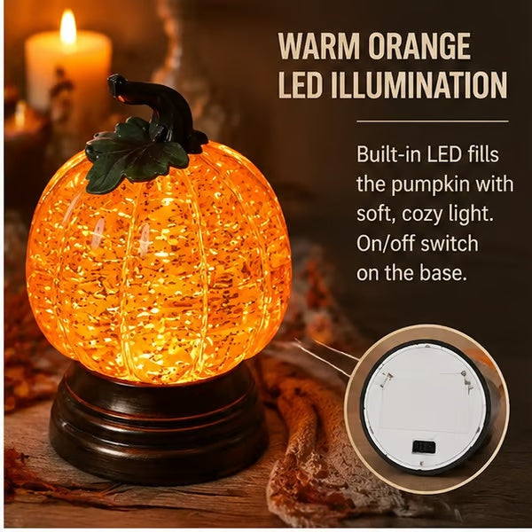 Glitter Lighted Pumpkin Snow Globe