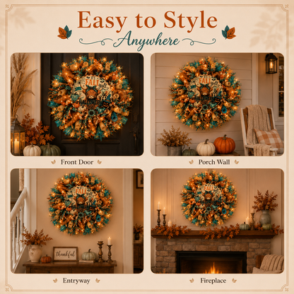 🐮🍂Lighted Highland Cow Fall Halloween Wreath for Front Door