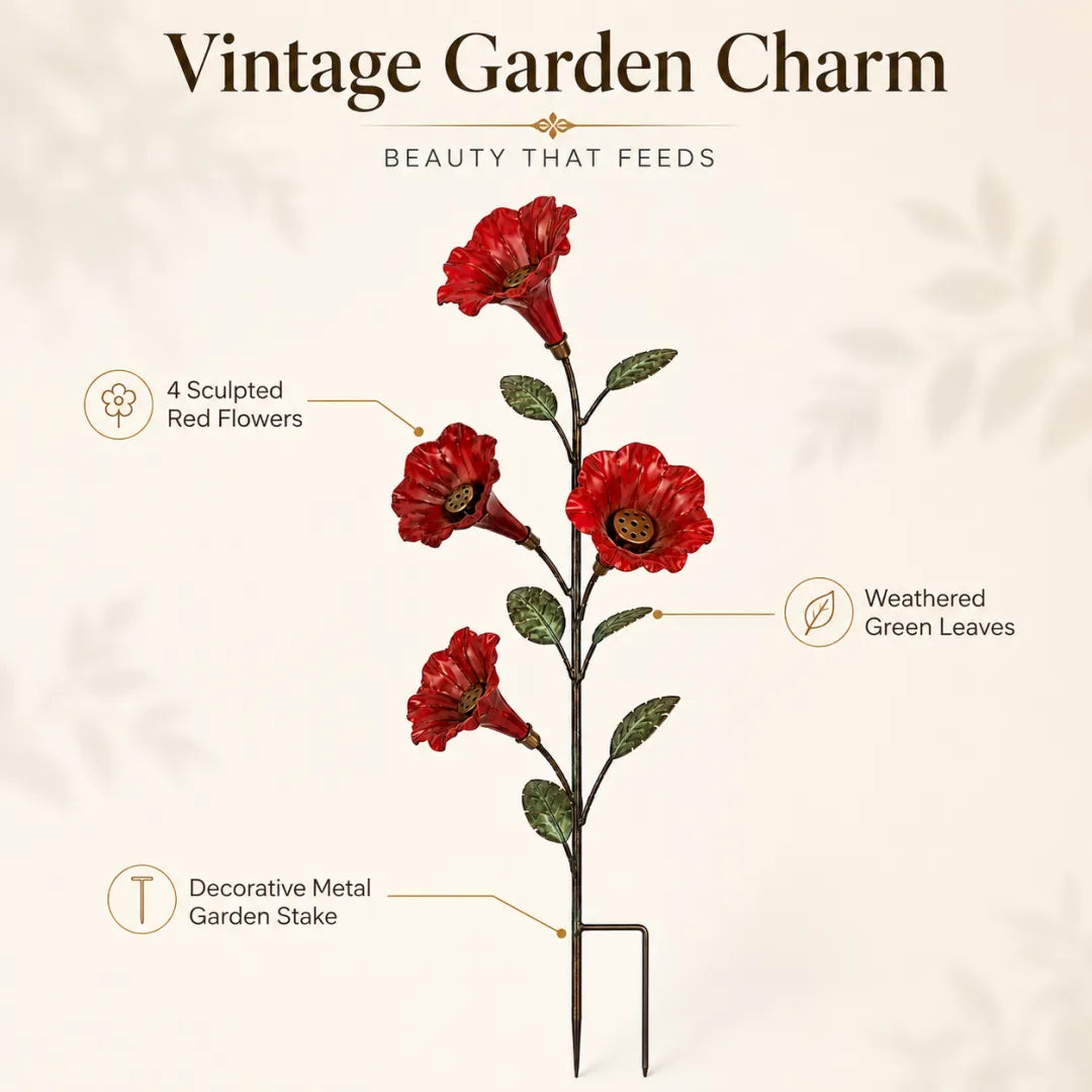 Bring Hummingbirds Closer – 4-Flower Metal Nectar Feeder Garden Stake