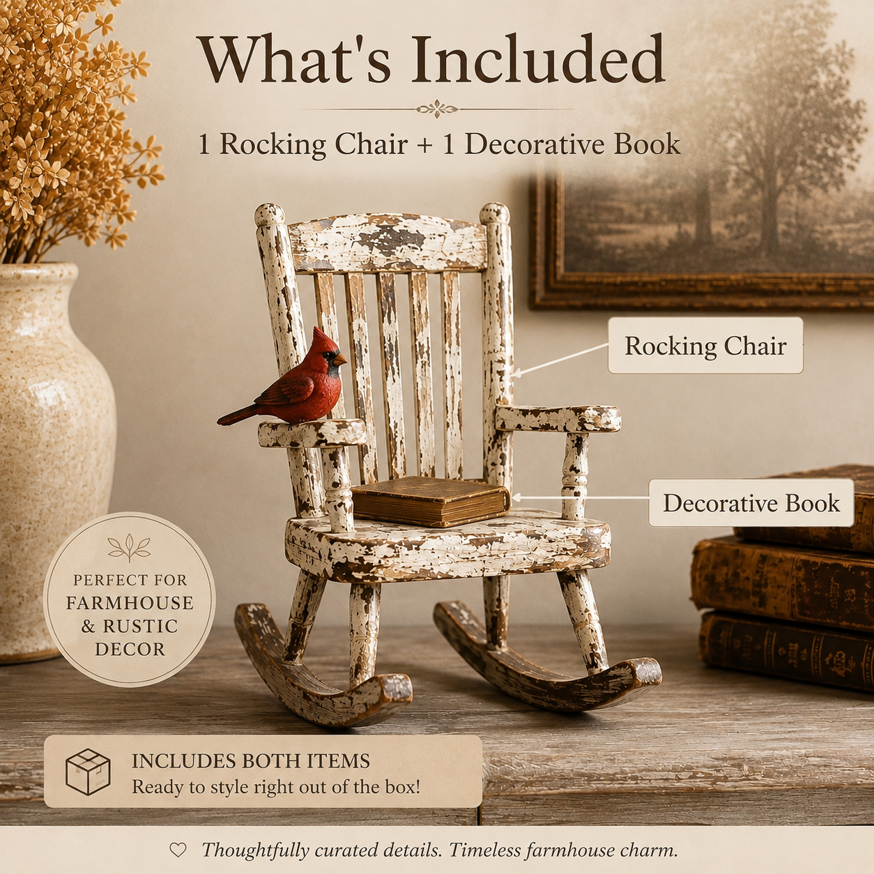 Cardinal Memory Rocking Chair Keepsake – Rustic Farmhouse Decor for Remembering Someone Special
