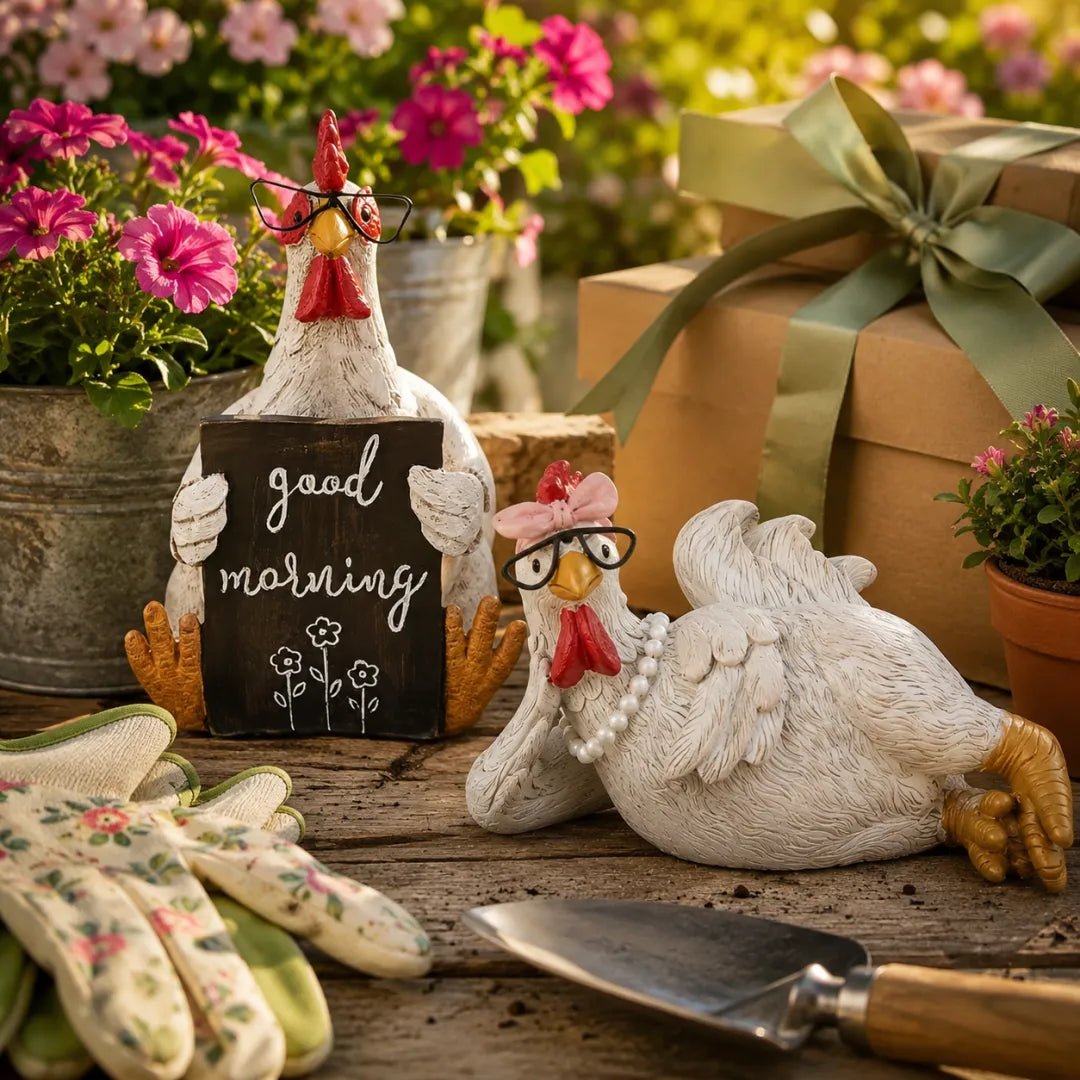 Funny Farmhouse Chicken Figurine Decor