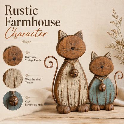 Rustic Farmhouse Cat Duo Decor Set
