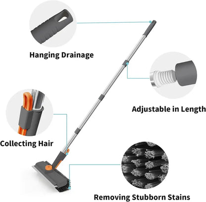 Floor cleaning brush, bathtub brush, long-handled 3-in-1 scraper brush, and heavy-duty stiff-bristled cleaning brush