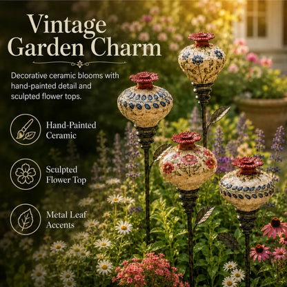 Vintage Ceramic Hummingbird Feeder Garden Stake