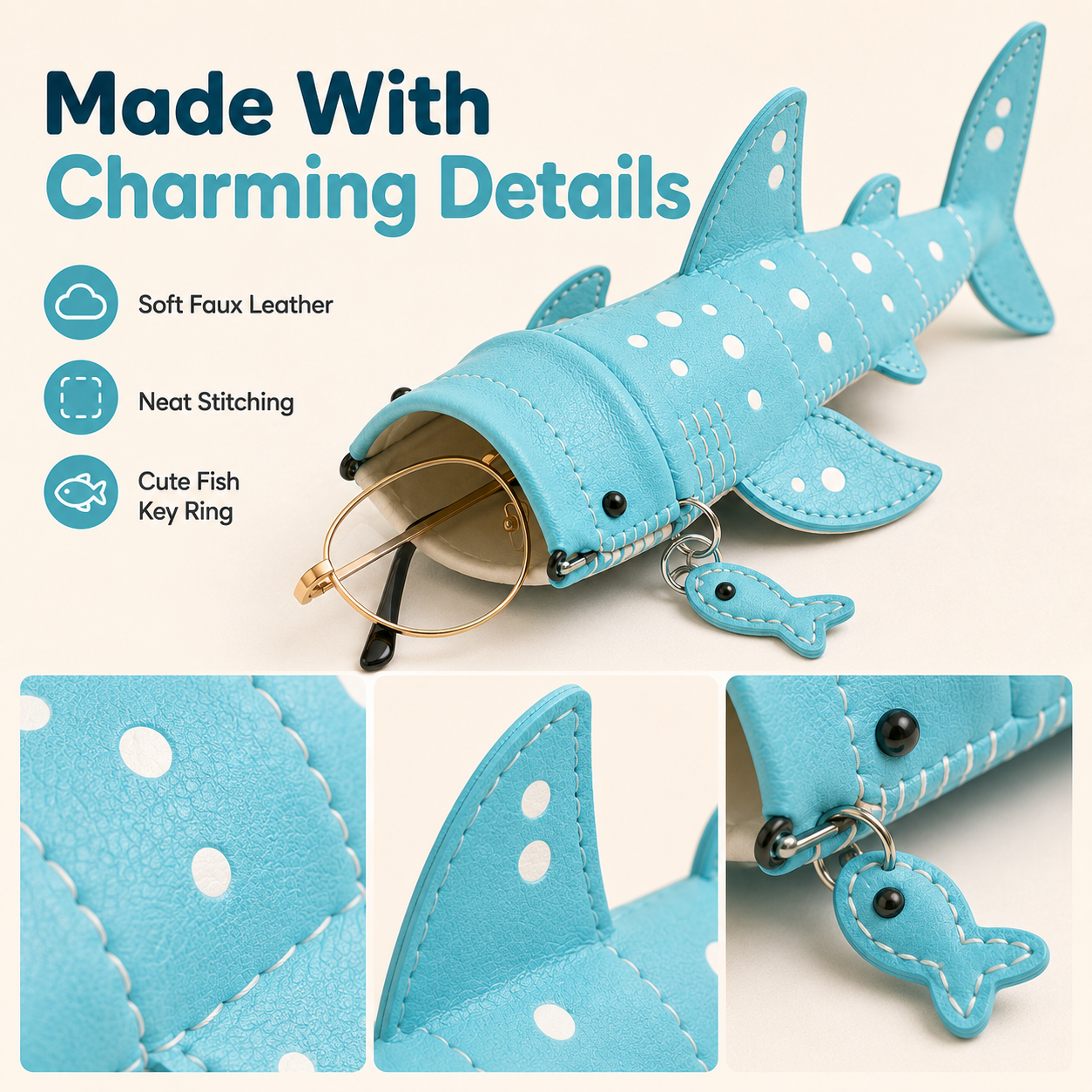 Shark case material and stitching details