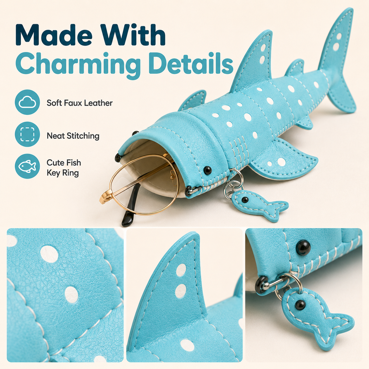 Cute Shark Wide-Mouth Glasses Case