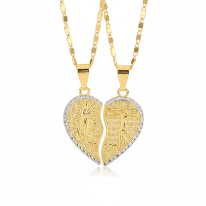 ✝️❤️Virgin Mary Layered Heart Combination Prayer Couple Necklace