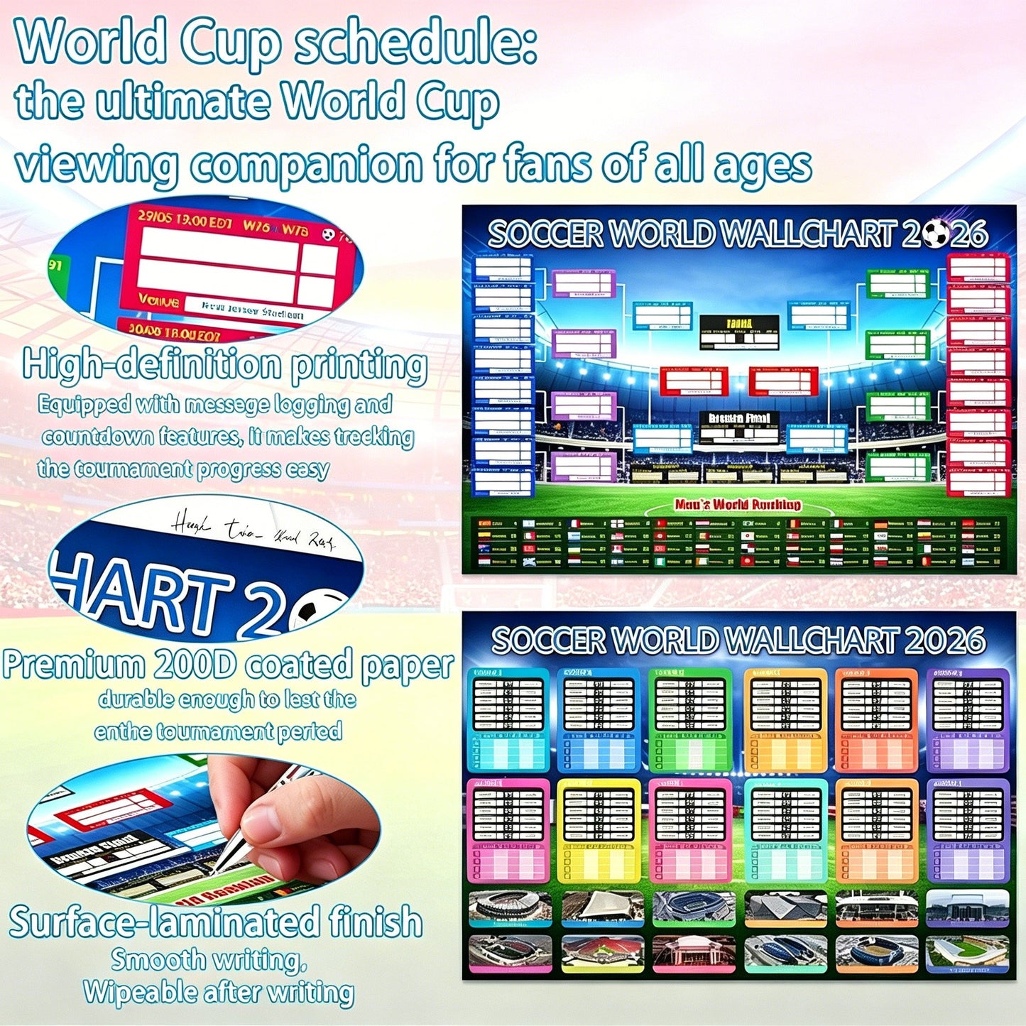 🔥Last Day: Buy 2 Get 1 Free - 🗓️ ⚽ 2026 World Cup Poster Set|Group Stage & Knockout Posters (23.6” x 35.4”)