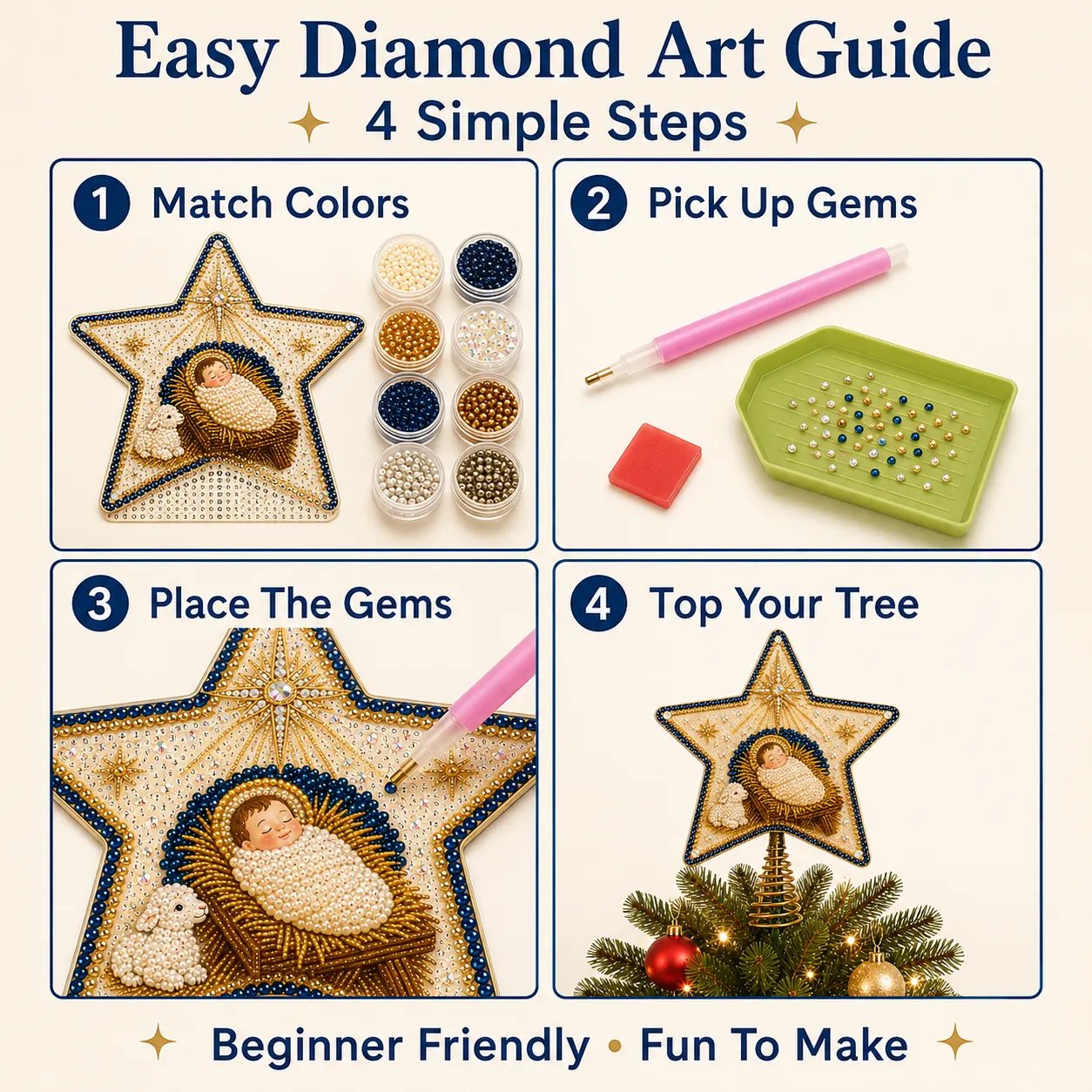🔥LAST DAY 50% OFF - ⭐ Christian Faith Pearl Diamond Art Christmas Tree Topper Kit