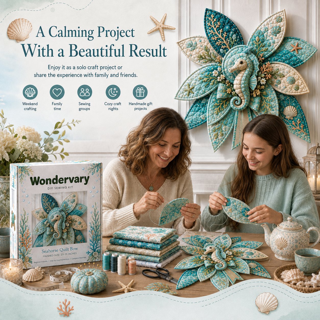 🌊 DIY Ocean Animal Quilted Bow Kit – Large 3D Coastal Door & Wall Décor
