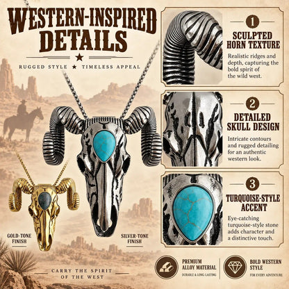 🤠🐐 Frontier Skull Statement Pendant – 5 Western Styles with Necklace & Clip Wear