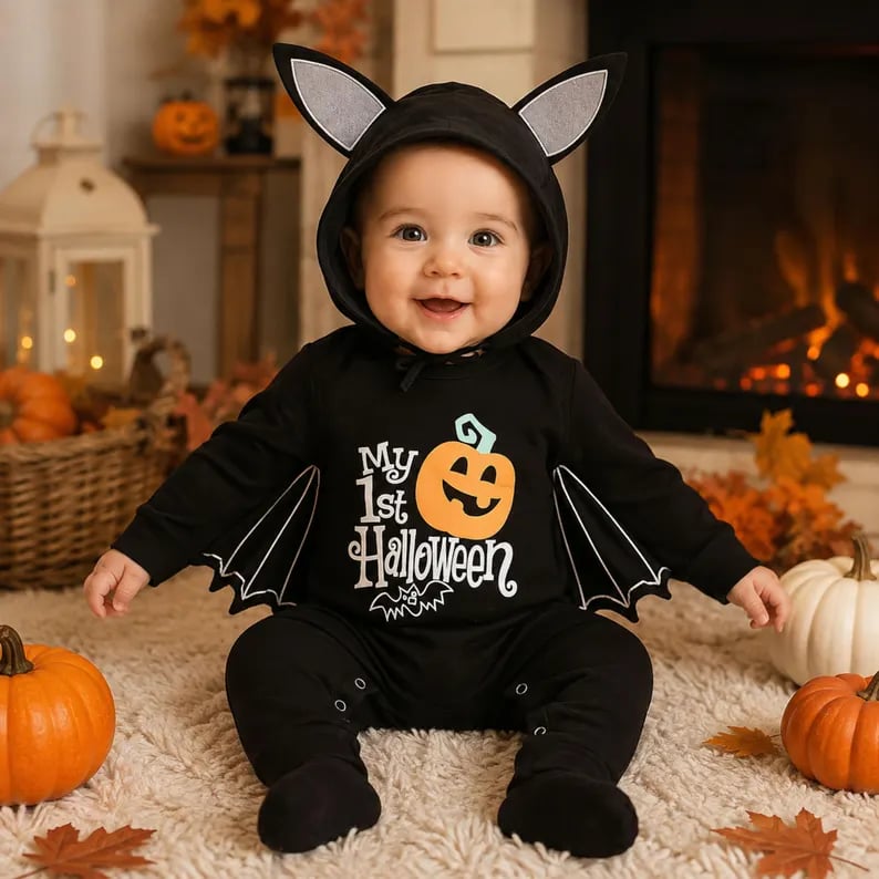 🎃🦇 Baby’s First Halloween Bat Romper – An Adorable Outfit for Little Spooky Memories