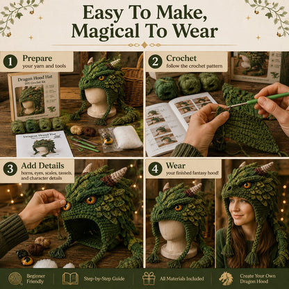 🐉🧶 Fantasy Hood Hat DIY Crochet Kit – Stitch Your Own Magical Character