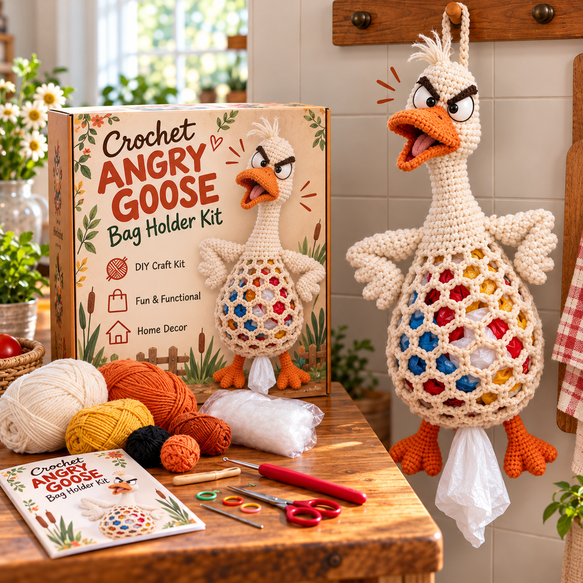 🔥LAST DAY 49% OFF – 🌼 Cottage Harvest Keepers™ — Crochet Animal Bag Holder DIY Kit | 11 Adorable Designs