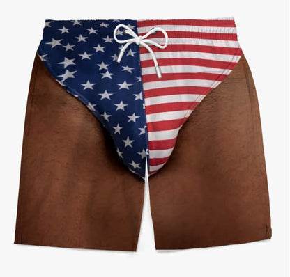 Custom Funny Patriotic Men Swim Trunks - Personalized Summer Vacation And Travel Gifts For Men - Freedom And Chill