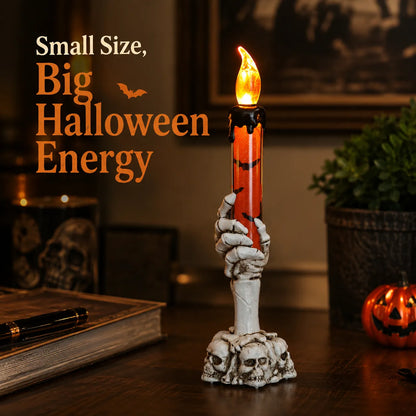 💀 Halloween Skeleton Hand LED Candle Decor, Resin Ghost Hand Electronic Flameless Candle Ornament