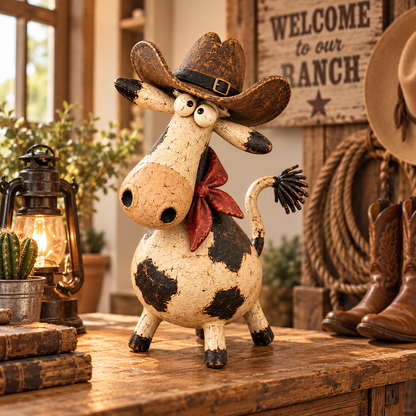 🐄🤠 Wild West Cowboy Cow Figurine – Funny Rustic Ranch Décor & Unique Gift for Cow Lovers