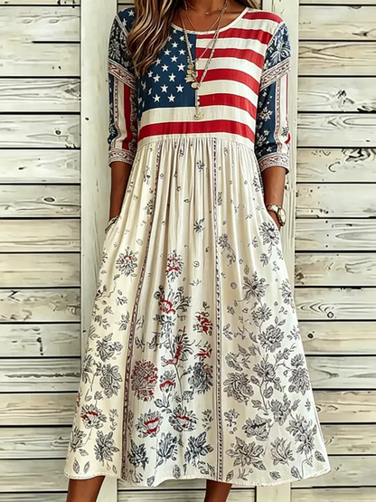 🌸Women'S Flag Floral Print Dress