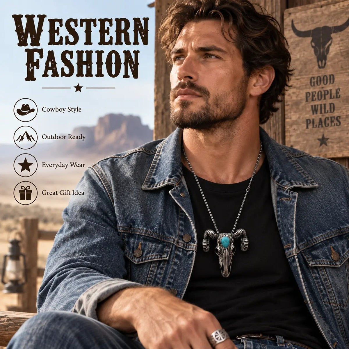 🤠🐐 Frontier Skull Statement Pendant – 5 Western Styles with Necklace & Clip Wear