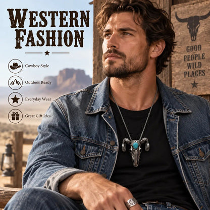 🤠🐐 Frontier Skull Statement Pendant – 5 Western Styles with Necklace & Clip Wear