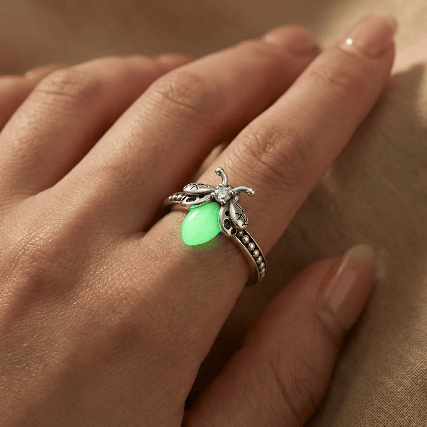 Firefly Glow Ring S925 Silver – Luminous Nature-Inspired Zircon Ring for Women