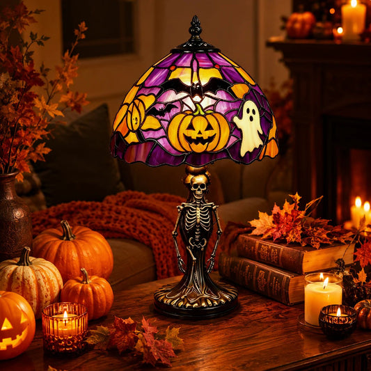 ✨Tiffany Lamp🎃👻Retro Halloween Painted Glass Table Lamp