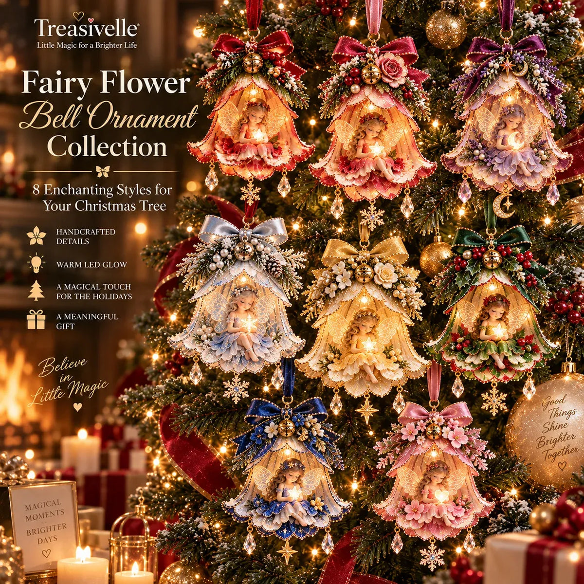 🧚✨ Glowing Fairy Blossom Bell Ornaments – 7 Magical Floral Christmas Designs