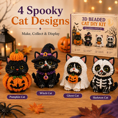 🐈‍⬛🎃 Premium 3D Beaded Halloween Cat DIY Kit | Luxury Flocked Canvas with Scratch-Resistant Non-Fading Pearl Beads DIY Spooky Decor & Step-by-Step Guide ✨