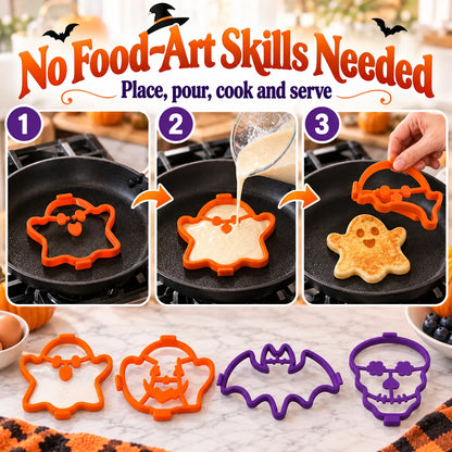 🎃🍳 Spooky Breakfast Shape Set – 4 Reusable Molds for Pancakes, Eggs & Halloween Fun