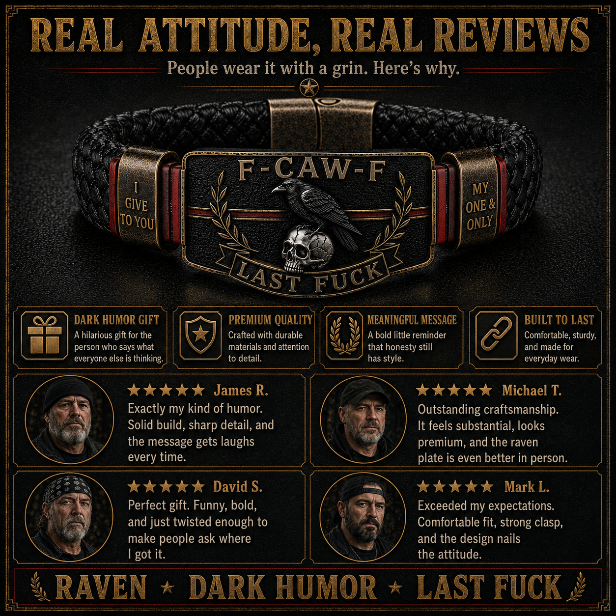 🏆Last Day Promo: 49% OFF -💀 F-CAW-F “Last F***” Dark Humor Bracelet🖤
